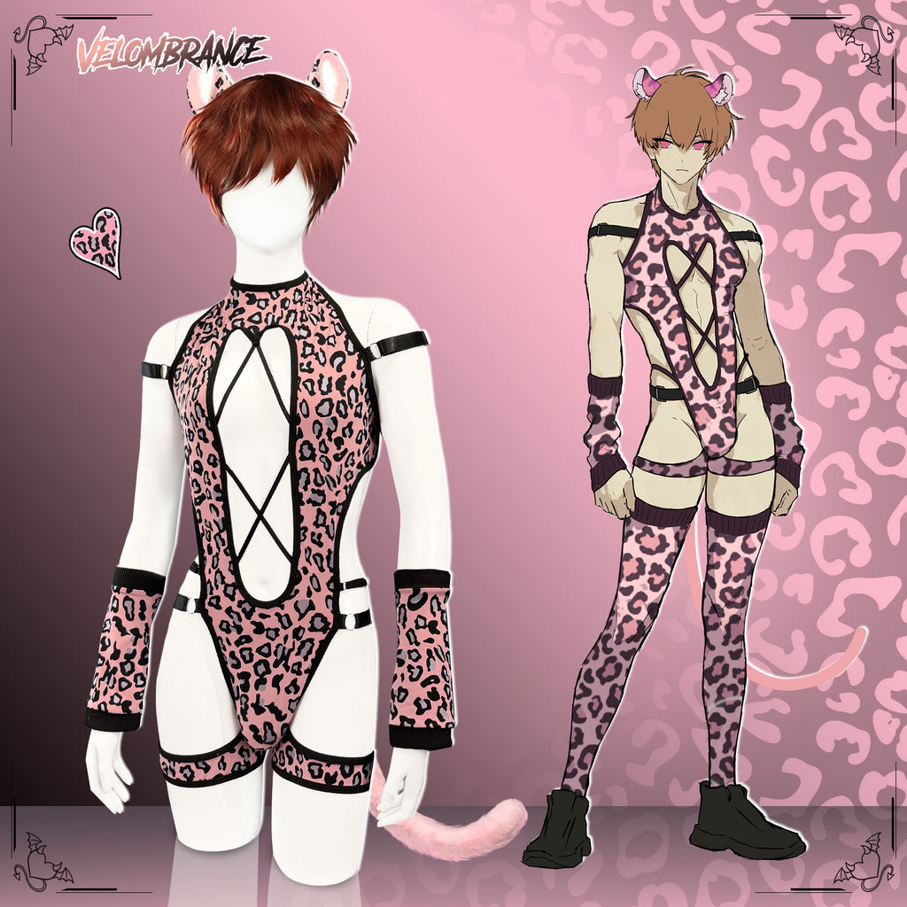 Pink Leopard Print Bodysuit  (5-Piece Set) AS55