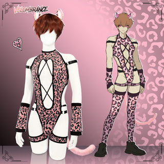 Pink Leopard Print Bodysuit  (5-Piece Set) AS55