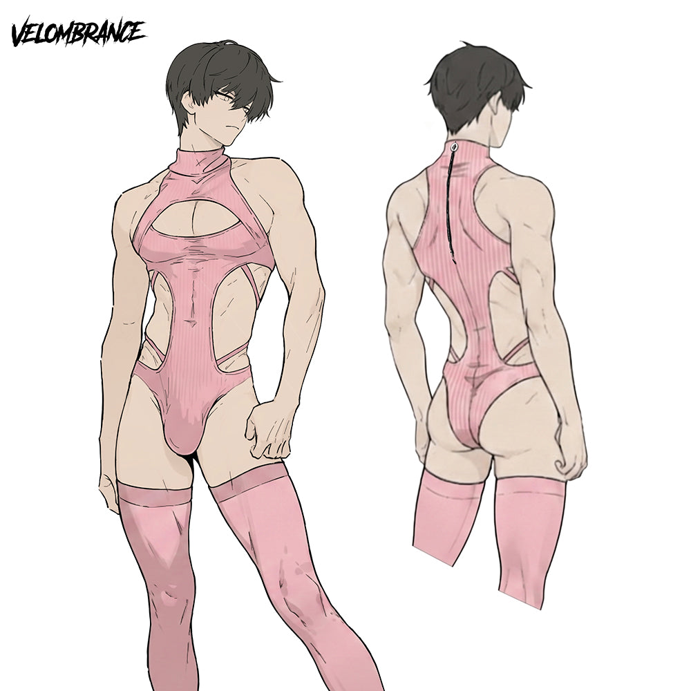 Femboy Hollow-out Bodysuit (2-Piece Set) AS58