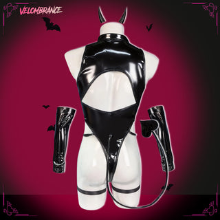Devil Shiny Leather Strap Bodysuit (4-Piece Set) AS01