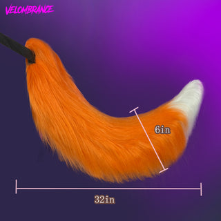 Orange faux-fur fox tail costume accessory with a white tip