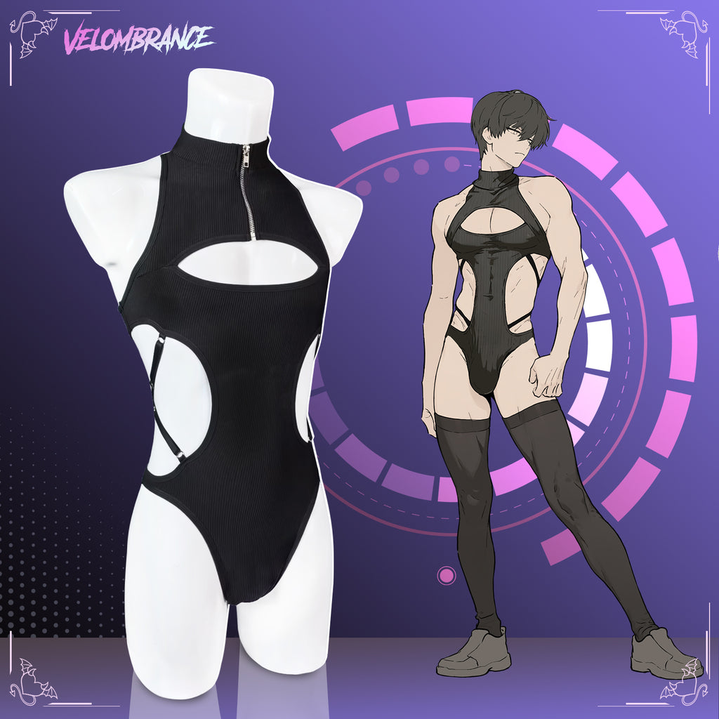 Femboy Hollow-out Bodysuit (2-Piece Set) AS58