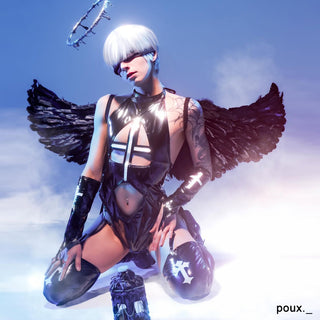 Dark Cross Wings Strappy Outfit (4-Piece Set) AS07
