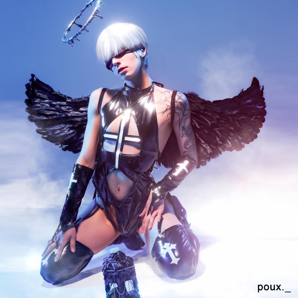 Dark Cross Wings Strappy Outfit (4-Piece Set) AS07