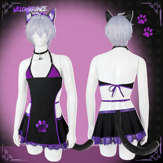 Vorbestellung: Violettes Femboy-Katzen-Cosplay-Set (4-teilig) AS68