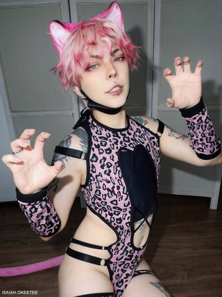 Pink Leopard Print Bodysuit  (5-Piece Set) AS55